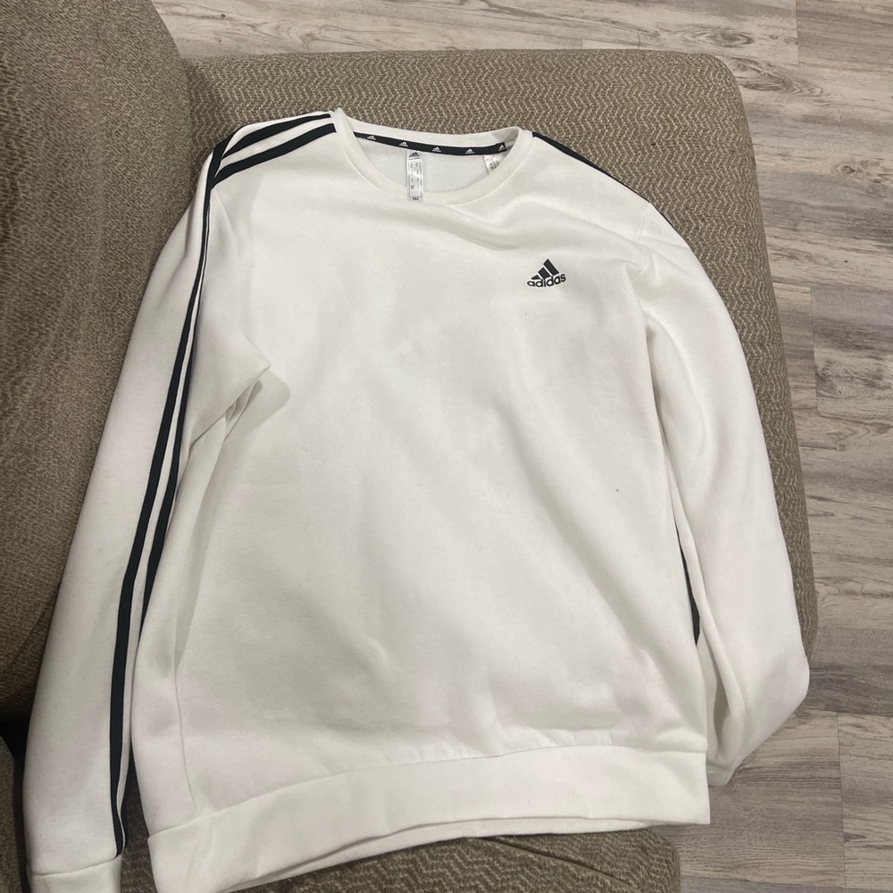 Adidas Mens M Long Sleeve Pullover Hoodie Sweatshirt White